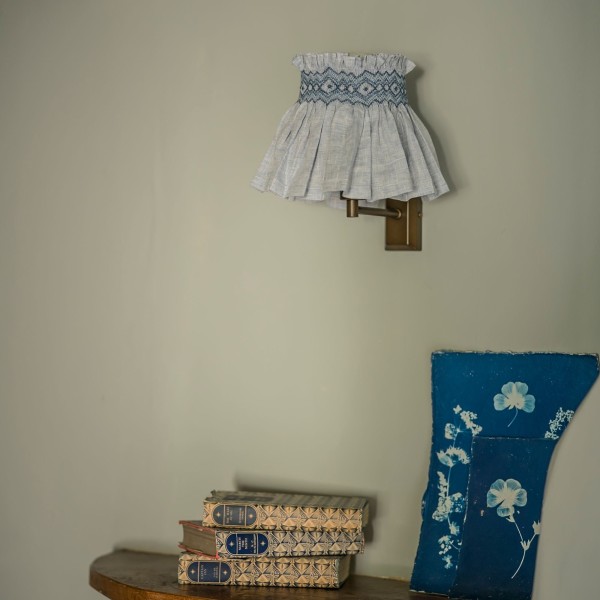 Edit58 x Smock London Elsie Lampshade Skirt Delphinium Cross Stitch with Neptune Hand Smocking Edit58 x Smock London Elsie Lampshade Skirt Delphinium Cross Stitch with Neptune Hand Smocking