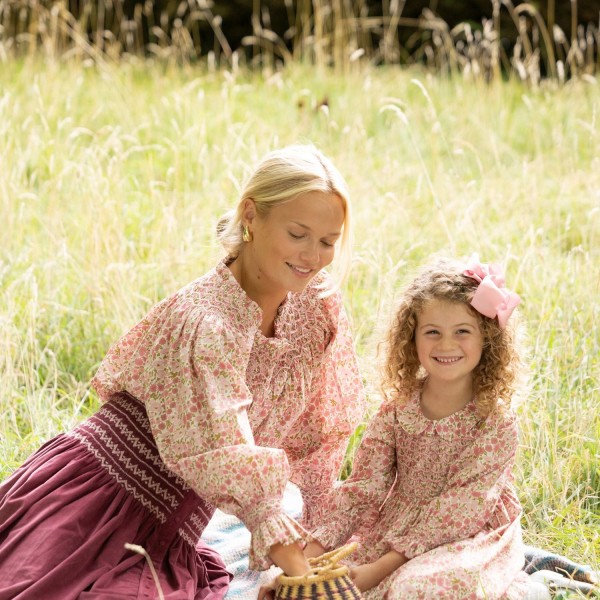 Antoinette Dress with Raspberry Crumble Hand Smocking made with Liberty Poppies & Daisies Fabric
