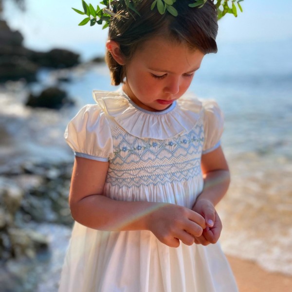 Diana Special Occasion Dress with Forget Me Not Hand Smocking Diana Special Occasion Dress with Forget Me Not Hand Smocking