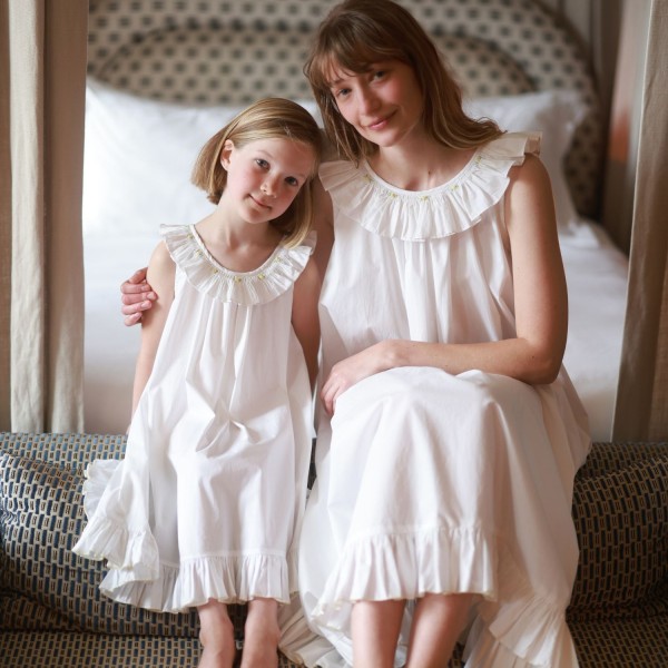 Memo Press x Smock London Girls Alice Dress Moonstone with Yellow Rose Hand Smocking