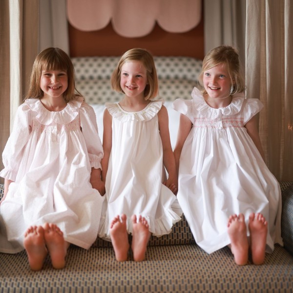 Memo Press x Smock London Girls Alice Dress Moonstone with Yellow Rose Hand Smocking