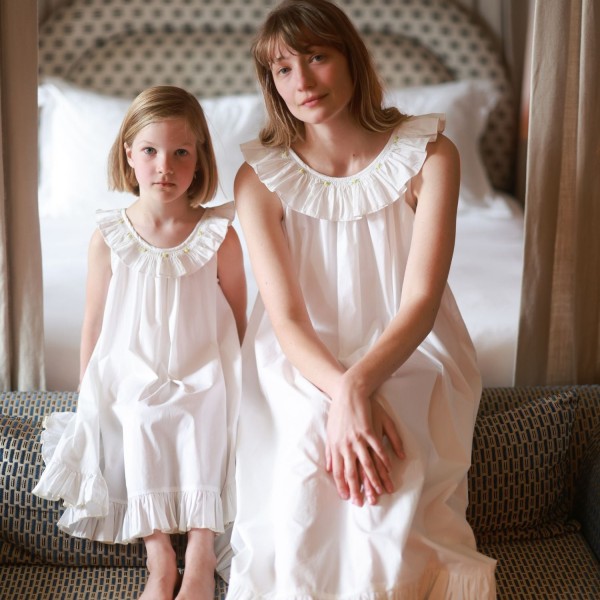 Memo Press x Smock London Girls Alice Dress Moonstone with Yellow Rose Hand Smocking