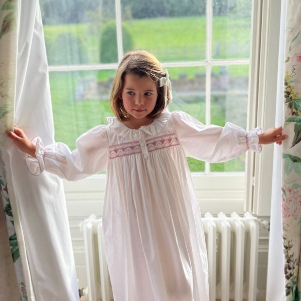 Nightingale Girl's Dress Moonstone with Kir Royale Hand Smocking