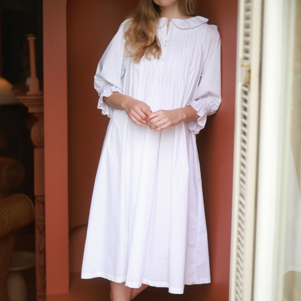 Bessie Coleman Women's Dress Moonstone Cotton with Kir Royale Hand Smocking Bessie Coleman Women's Dress Moonstone Cotton with Kir Royale Hand Smocking