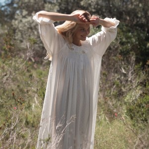 Nightingale Women's Dress Cloud Puff Plumetti with Ivory Hand Smocking