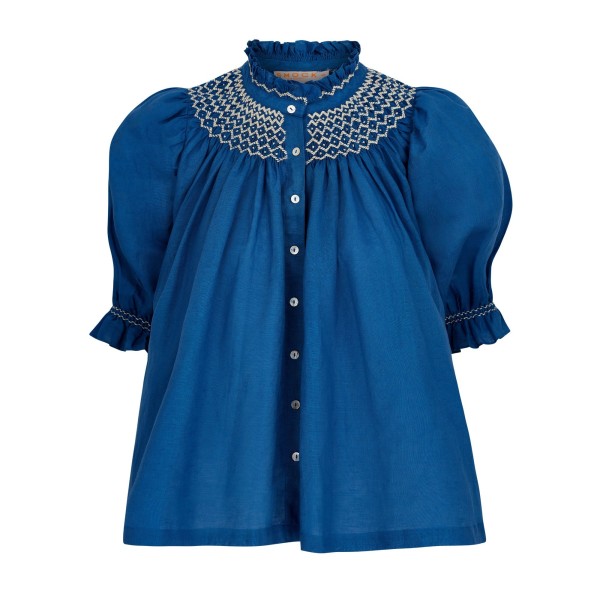 Scholl Blouse Cobalt Linen with Vanilla Hand Smocking Edition 54