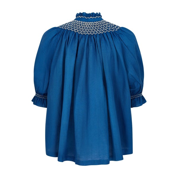 Scholl Blouse Cobalt Linen with Vanilla Hand Smocking Edition 54