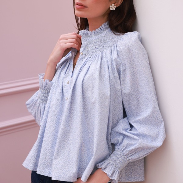 Scholl Blouse Periwinkle Ditsy with Blue Mist Hand Smocking Edition 63 Scholl Blouse Periwinkle Ditsy with Blue Mist Hand Smocking Edition 63