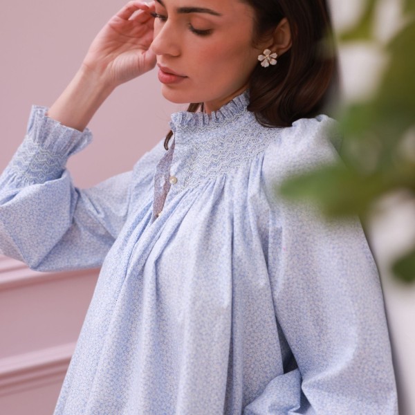 Scholl Blouse Periwinkle Ditsy with Blue Mist Hand Smocking Edition 63 Scholl Blouse Periwinkle Ditsy with Blue Mist Hand Smocking Edition 63