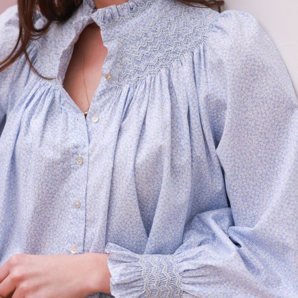 Scholl Blouse Periwinkle Ditsy with Blue Mist Hand Smocking Edition 63 Scholl Blouse Periwinkle Ditsy with Blue Mist Hand Smocking Edition 63