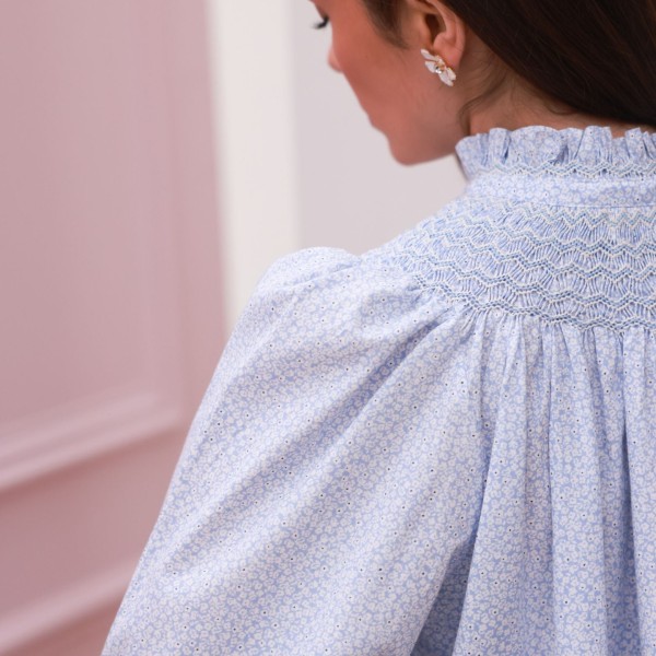 Scholl Blouse Periwinkle Ditsy with Blue Mist Hand Smocking Edition 63 Scholl Blouse Periwinkle Ditsy with Blue Mist Hand Smocking Edition 63