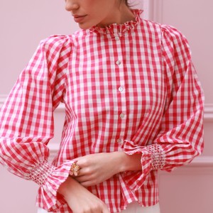 Shelley Blouse Raspberry Gingham with Milk Hand Smocking Edition 20
